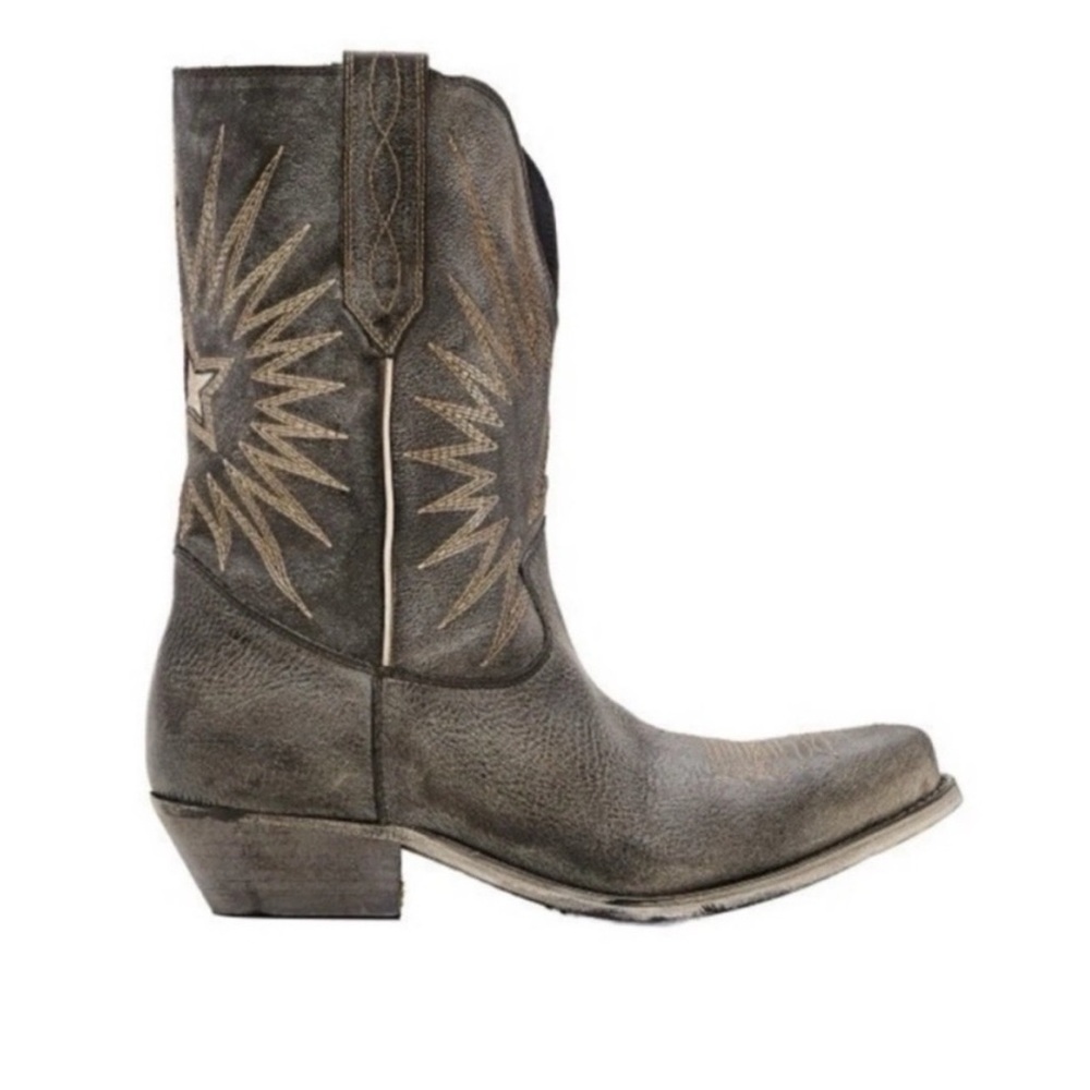 Golden Goose Wish Star Short Black Distressed Western Boots 38